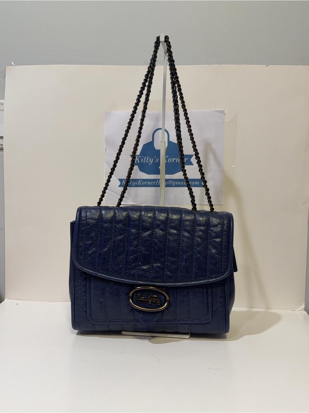 NWOT Coach Soft Polished Grain Leather Melody Shoulder Bag Cadet (Navy) Color
